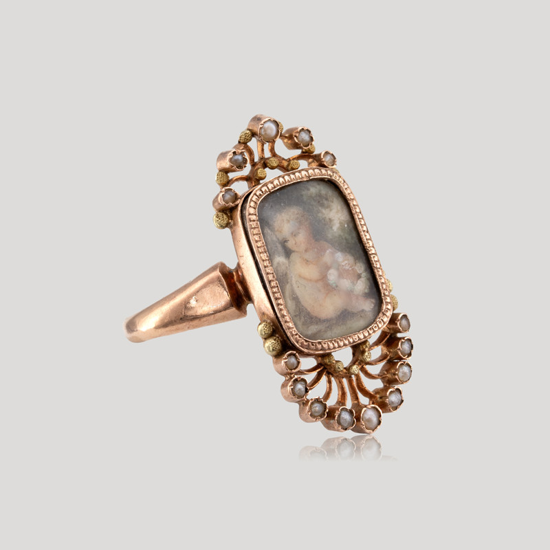 bague-ancienne-or-rose-putti-et-perles